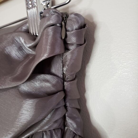 Aryn K Small Silver Strapless Faux Wrap Empire Waist Tie Front Mini Dress - Picture 5 of 13